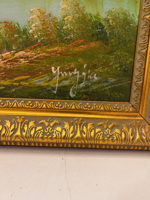 Ornate Framed Scenic River Landscape Painting — Good Condition - 2ndhandwarehouse.com