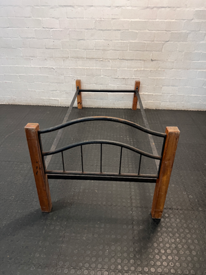 Single Bed Frame with Wood and Arched Metal Headboard - 2ndhandwarehouse.com
