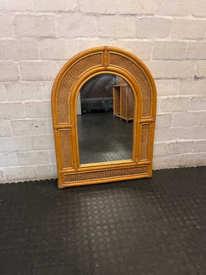Arched Rattan and Cane Webbing Wall Mirror — Good Condition - 2ndhandwarehouse.com