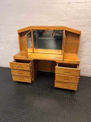 Wooden Dressing Table with Triple Mirror and Six Drawers — Good Working Order - 2ndhandwarehouse.com
