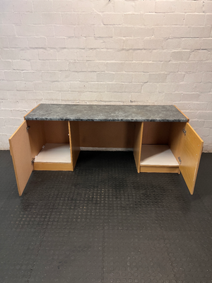 Grey Marble-Effect Top Office Desk with Side Cupboards — Backing Loose and Fragile Structure - 2ndhandwarehouse.com