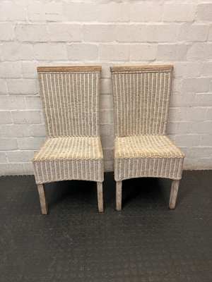 Woven Wicker Dining Chair with Wooden Detail - 2ndhandwarehouse.com