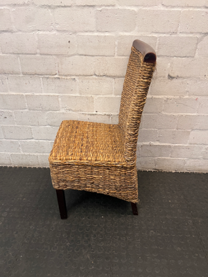 Woven Natural Fibre Dining Chair with Dark Wood Trim - 2ndhandwarehouse.com
