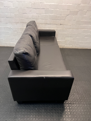 Black Faux-Leather 3 Seater Couch — Torn Under-Fabric and Edge Tearing