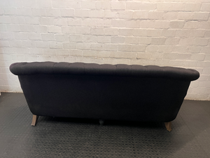 Black Tufted Fabric 3 Seater Couch with Stud Detail — Soiled Upholstery with Extra Cushions