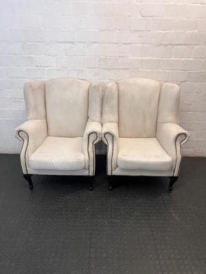 Classic White Upholstered Wingback Chair with Stud Detail