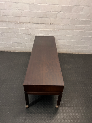 Long Wood Serving Trolley with Drawers and Wheels — Fair Condition with Surface Scratches