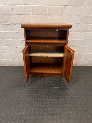 Compact Wood TV Unit with Storage Doors — Fair Condition with Surface Wear