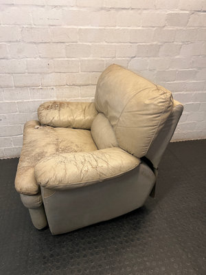 Beige Leather Recliner Armchair — Damaged Leather with Peeling and Tears