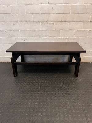 Dark Wood Rectangular Coffee Table — Fair Condition with Visible Wear