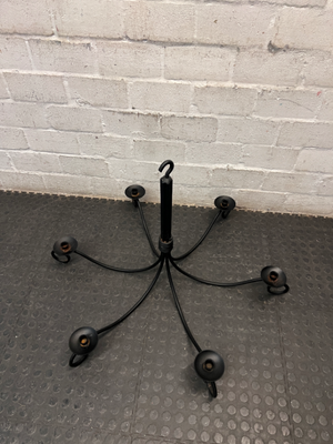Ornate Six-Arm Metal Chandelier with Scroll Detail — Good Working Order