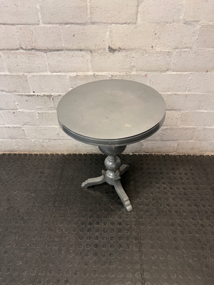 Metallic Silver Round Pedestal Side Table