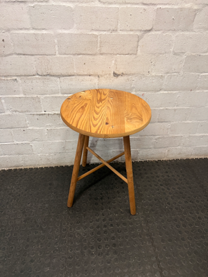 Round Natural Wood Side Table with Tapered Legs — Used; Fair Condition
