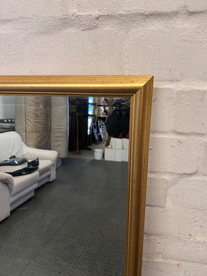 Rectangular Wall Mirror with Bevelled Gold Frame — Fair Condition with Visible Wear