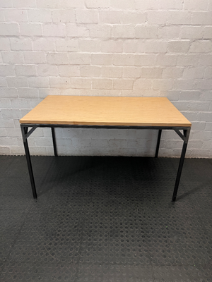 Custom Wooden Top Office Desk with Metal Frame — Used; Fair Condition