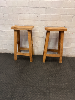Rustic Solid Wood Backless Bar Stool — Fair Used Condition