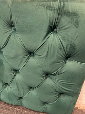 Button-Tufted Green Fabric Double Headboard — Damaged Structure and Broken Legs