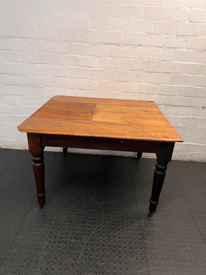Vintage Wooden Dining Table with Turned Legs — Well Used with Significant Surface Wear
