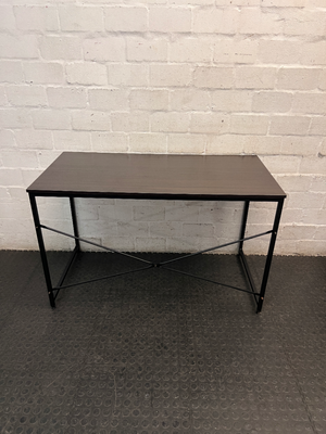 Dark Brown Melamine Office Desk with Black Metal Frame — Great Condition / Used for Six Months