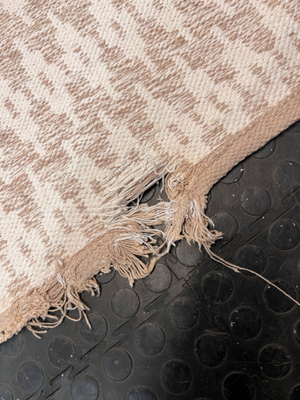 Beige Geometric Woven Area Rug — Well Used Condition
