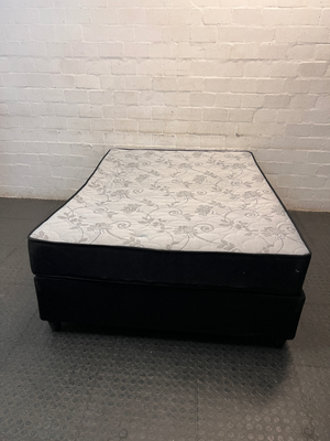 Double Bed Base Set with Patterned Mattress — Good Condition Set