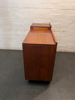 Tiered Wooden Sideboard with Glass Display Cabinet — Well Used with Visible Wear