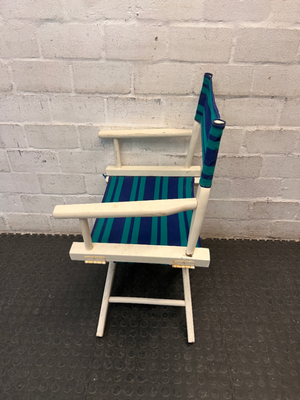 Striped Wooden Folding Director Chair — Worn Condition with Structural Use Wear