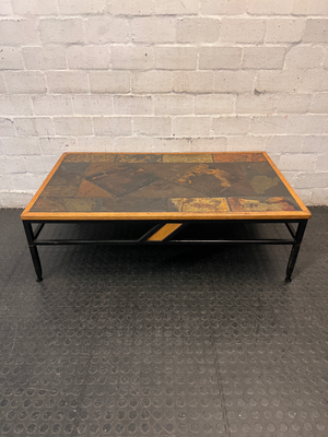 Slate Inlay and Wrought Iron Coffee Table — Fair Used Condition