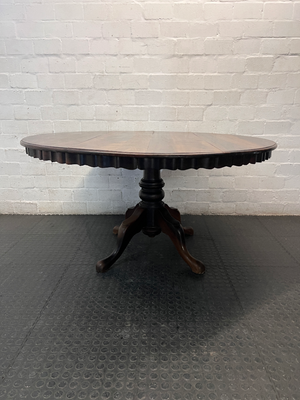 Round Oak Pedestal Dining Table with Scalloped Edge — Fair Vintage Condition