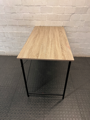 Light Brown Minimalist Writing Desk with Metal Frame — Good Working Order