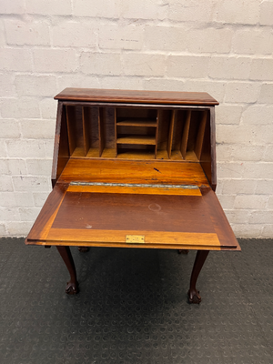 Vintage Wood Secretary Desk with Ball and Claw Feet — Broken Leg and Surface Marks