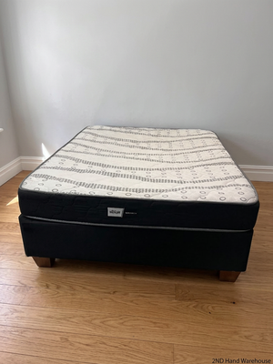 Queen Bed Mattress and Base Set — Fair Condition with General Wear