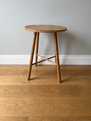 Round Natural Wood Side Table with Tapered Legs — Used; Fair Condition