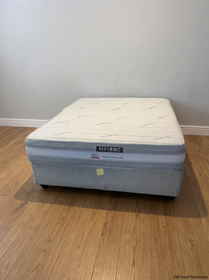 Restonic Firm Orthopaedic Queen Mattress & Base - Excellent Condition - 2ndhandwarehouse.com