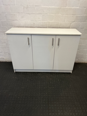 Modern 3-Door White Storage Cupboard with Silver Handles - 2ndhandwarehouse.com