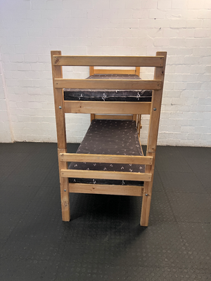 Oak-Coloured Wooden Bunk Bed with Ladder & 2 Mattresses - 2ndhandwarehouse.com
