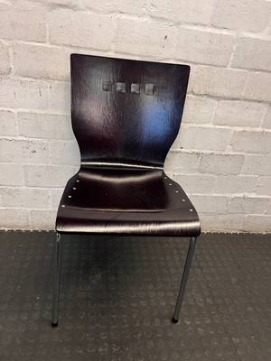 Dark Wood Veneer Dining Chair with Chrome Legs — Arm Rests Scuffed - 2ndhandwarehouse.com
