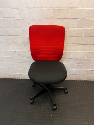 Red and Black Armless Swivel Office Chair — Scuffed Arm Rests - 2ndhandwarehouse.com