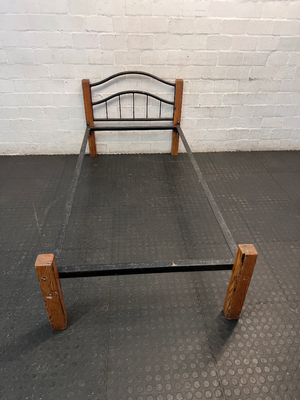 Single Bed Frame with Wood and Arched Metal Headboard - 2ndhandwarehouse.com