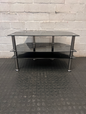 Black Glass 3-Tier TV Unit with Chrome Legs — Clean Condition with No Visible Faults - 2ndhandwarehouse.com