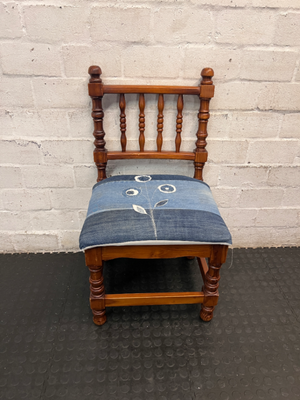 Turned Wood Dining Chair with Denim Patchwork Seat — Structural Repair Required and Altered Seat Covering - 2ndhandwarehouse.com