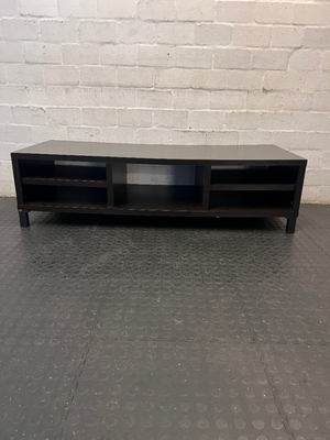 Dark Brown Low-Profile TV Unit with Open Shelving — Multiple Broken Legs and Surface W - 2ndhandwarehouse.com