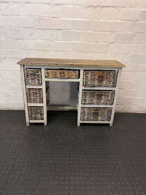 Distressed White Sideboard with Wicker Basket Drawers — Average Condition with Surface W - 2ndhandwarehouse.com