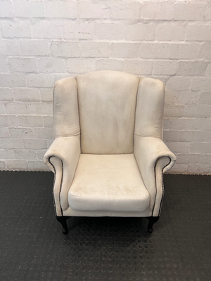 Classic White Upholstered Wingback Chair with Stud Detail