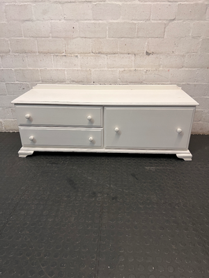 White Wooden Storage Kist with Drawers and Cupboard — Paint Chips on White Finish