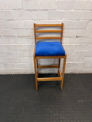 Ladder Back Wooden Bar Stool with Blue Padded Seat