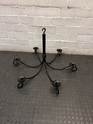 Ornate Six-Arm Metal Chandelier with Scroll Detail — Good Working Order