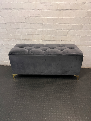Tufted Grey Velvet Storage Ottoman with Gold Feet