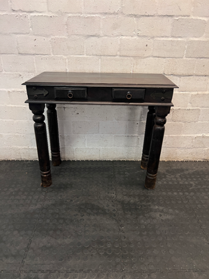 Dark Wood 2-Drawer Console Table with Turned Legs — Good Condition