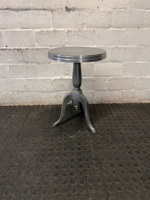 Silver Pedestal Side Table with Triple Leg Base — Well Used with Visible Wear